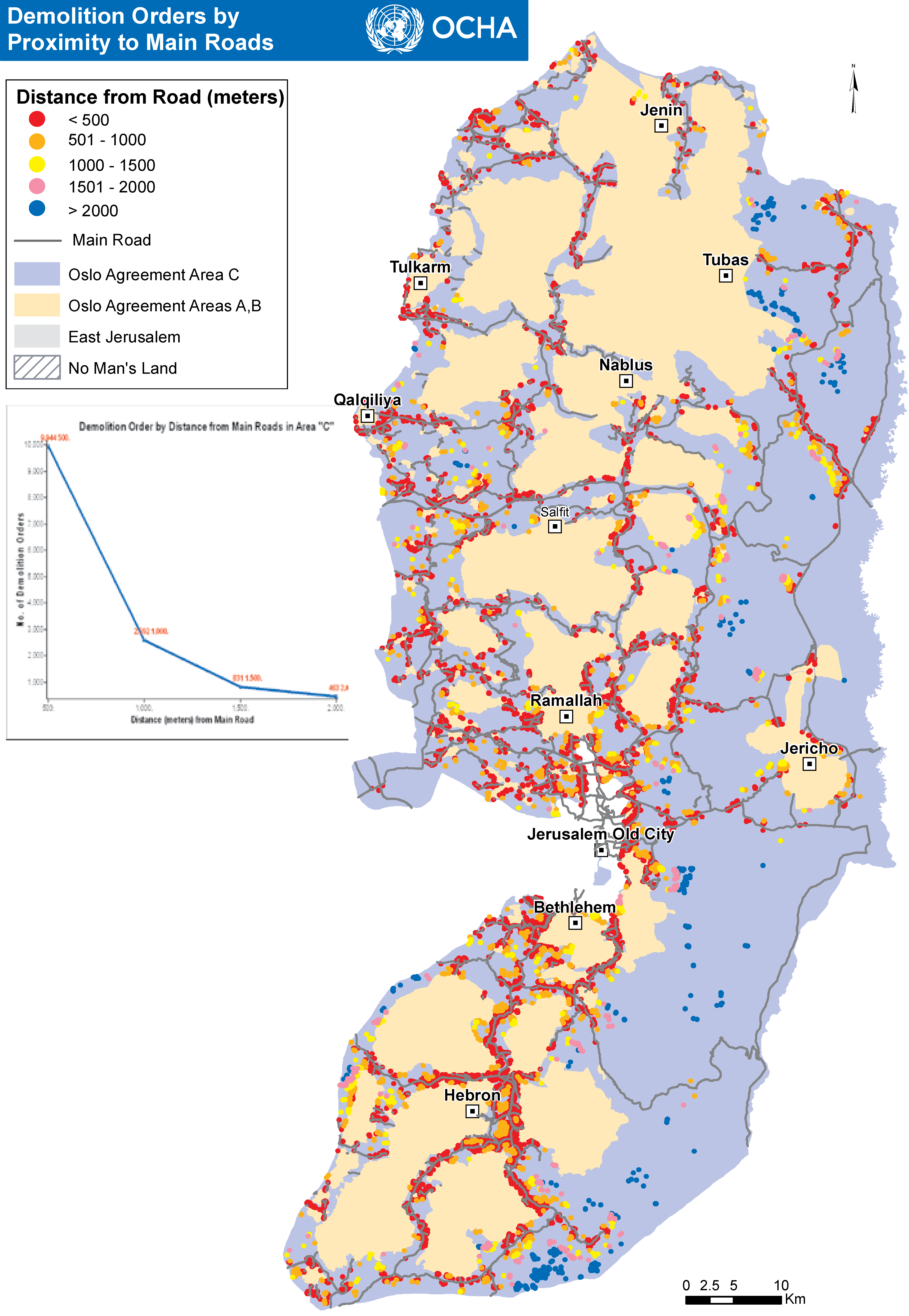 Map: Demolition orders by proximity to main roads