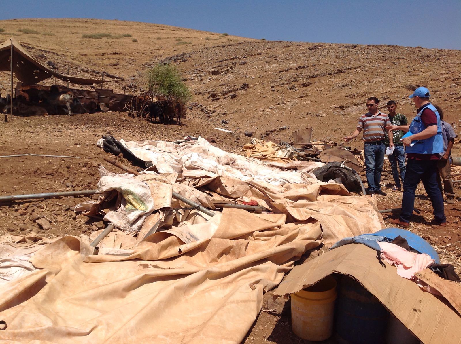 אומדן צרכים שבוצע בעקבות הריסה בקהילת ח׳רבת ראס אל־אחמר שבצפון בקעת הירדן, 30 ביולי 2019 / © צילום: משרד האו״ם לתיאום עניינים הומניטריים