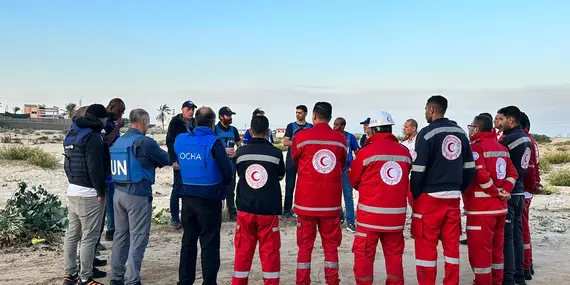 UN and PRCS teams preparing for the evacuation of babies from Al Shifa Hospital. November 2023. Photo:OCHA 