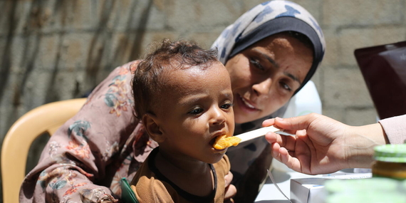 Providing nutrition treatment to a child in Gaza. Photo by UNICEF/El Baba