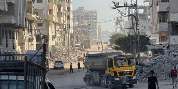 A UN team delivering fuel to Gaza city. Photo by OCHA/Olga Cherevko