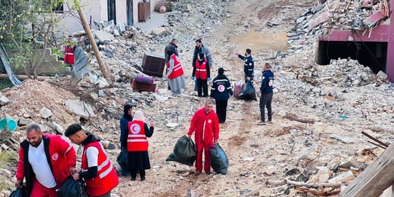 Palestine Red Crescent Society’s teams assist displaced families in retrieving their belongings from their homes in Nur Shams refugee camp in Turlkarm, following the receipt of demolition orders issued by Israeli forces. Photo by PRCS, 17 December 2025