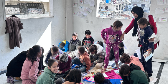 Palestinian children gather in Jabaliya for recreation and learning activities. Photo by OCHA 