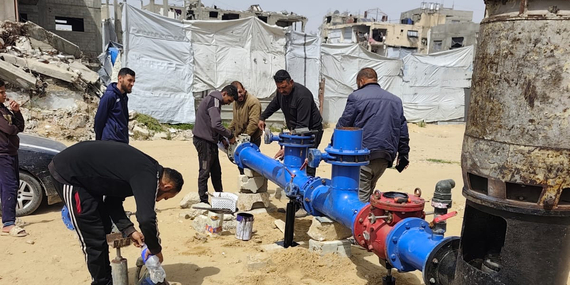 Repair works at a water well in Gaza city, 4 April 2026. Picture by CMWU and UNICEF