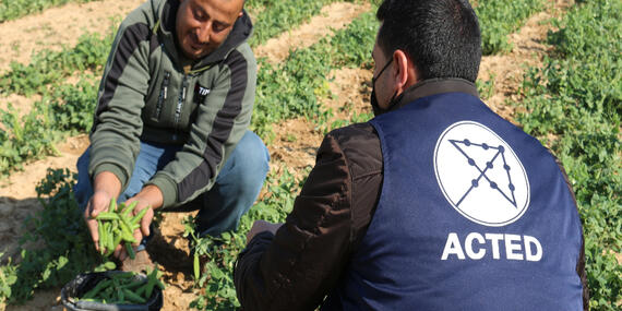 Omar on his field with a staff member from ACTED.