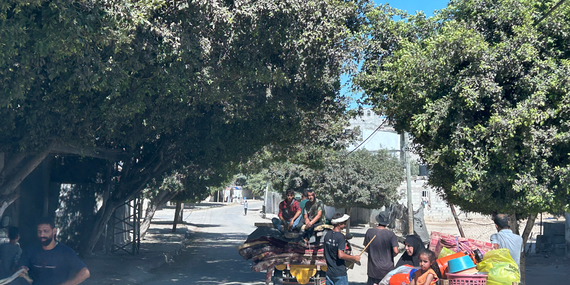 More Palestinian families fleeing west towards Deir al Balah following another Israeli evacuation order on 16 August. Photo: OCHA