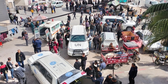 A UN team delivering fuel, medicines, and vaccines to Shifa hospital in Gaza city, 1 March 2024. Photo by UNICEF/Sonia Silva
