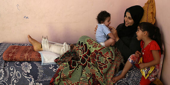 A women injured in a demonstration at the fence in Gaza. © Photo by Women Affairs Centre.