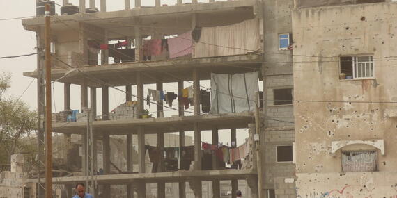 Building under construction housing IDPs; Beit Hanoun. Photo by OCHA, October 2015