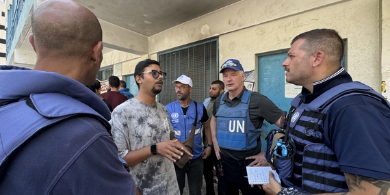 UN team assessing the situation of displaced people in three schools in Gaza city. Photo: OCHA