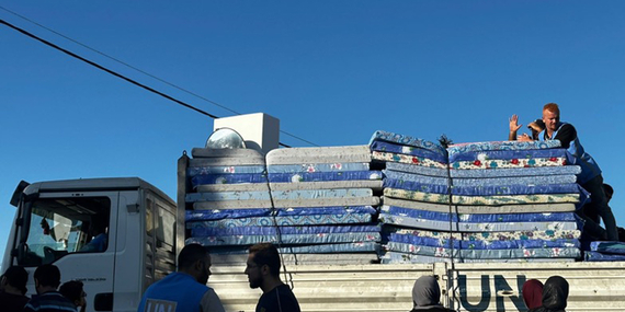 Mattresses distributed to internally displaced persons at a United Nations facility in Gaza. Photo by UNRWA