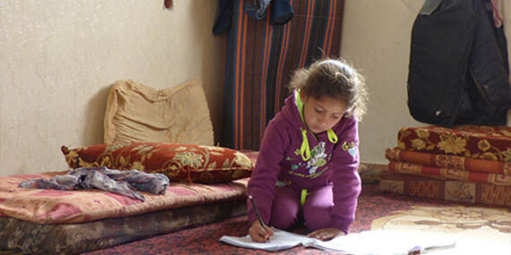 Displaced Palestinian girl in temporary accommodation in Gaza. © Photo by OCHA, February 2015. Displaced Palestinian girl in temporary accommodation in Gaza. © Photo by OCHA, February 2015.
