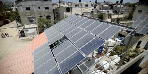 Solar panels at Al Amal desalination plant in Gaza, 31 July 2019. ©  Photo by Oxfam