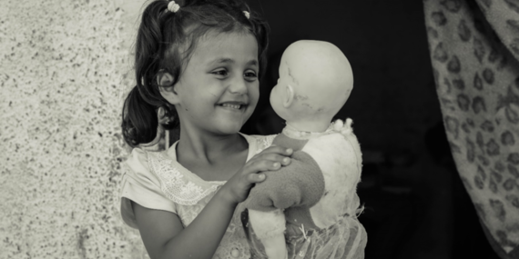 Rimas, 7, plays with her doll, at home in Jabalia on 21 August 2019. ©  Photo by Ahmed Mashharawi, NRC