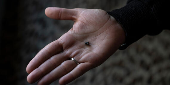 A woman's hand holding the remains of munitions extracted from her wounded son’s body. Archive picture by Tanya Habjouqa.