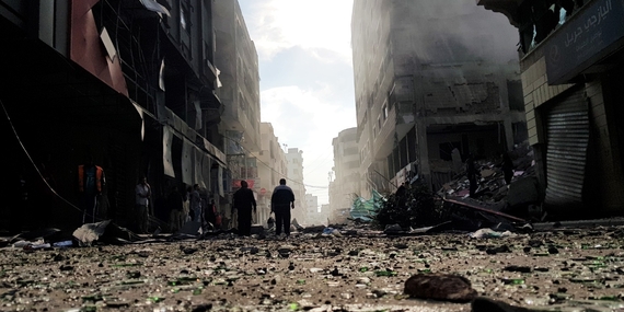 A street in Gaza city after an Israeli airstrike hit a multistory building on 13 November 2018. © Photo by Muthana El Najjar