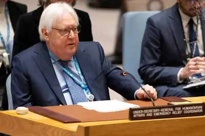 Martin Griffiths, Under-Secretary-General for Humanitarian Affairs and Emergency Relief Coordinator, briefs the Security Council meeting on the situation in the Middle East, including the Palestinian question on 31 January 2024. UN Photo/Manuel Elías