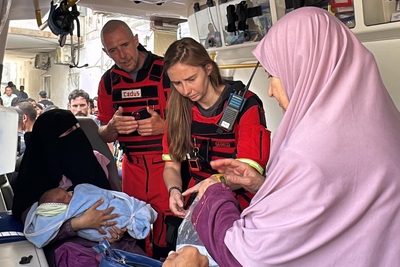 UN mission to Kamal Adwan Hospital in northern Gaza, where the World Health Organization and Cadus emergency medical team safely evaluated four critical patients and referred them to hospitals in the south, 20 April 2024. Photo by WHO