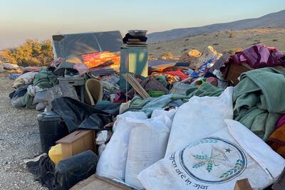 The belongings of people whose homes were demolished or confiscated in Humsa Al Bqai'a, after being dropped off away from the community. 7 July 2021