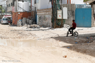 אזור מגורים במחנה הפליטים ג'נין שבו נגרם נזק כבד לתשתית בעקבות מבצע שניהלו כוחות ישראליים. צילום: יוניסף SoP/2024 עלאא בדרנה, 25 במאי 2024