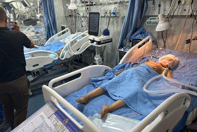 A child receives treatment at Kamal Adwan Hospital’s Intensive Care Unit in North Gaza. Photo by OCHA