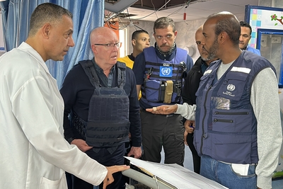 בית החולים כמאל עדואן הוא בית החולים היחיד בצפון עזה המספק טיפול לילדים הסובלים מתת-תזונה, ואחד מארבעת בתי החולים באזור שעדיין מתפקדים באופן חלקי. מרס 2024. צילום: יוניסף