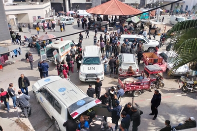 A UN team delivering fuel, medicines, and vaccines to Shifa hospital in Gaza city, 1 March 2024. Photo by UNICEF/Sonia Silva