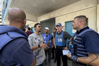UN team assessing the situation of displaced people in three schools in Gaza city. Photo: OCHA