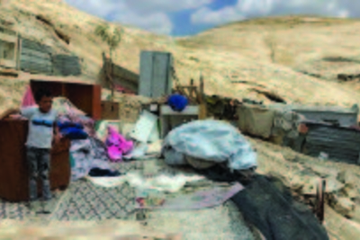 One home demolished in Abu George Bedouin - Nkheila community (Jerusalem), 8 July 2020. The family is facing its second demolition and displacement in one month. Photo by OCHA.