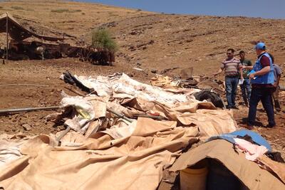 Needs assessment ongoing following a demolition in the Khirbet ar Ras al Ahmar community in the Northern Jordan Valley, 30 July, 2019.