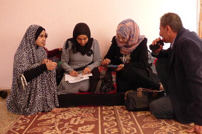 OCHA team surveying a displaced family in Rafah, December 2015